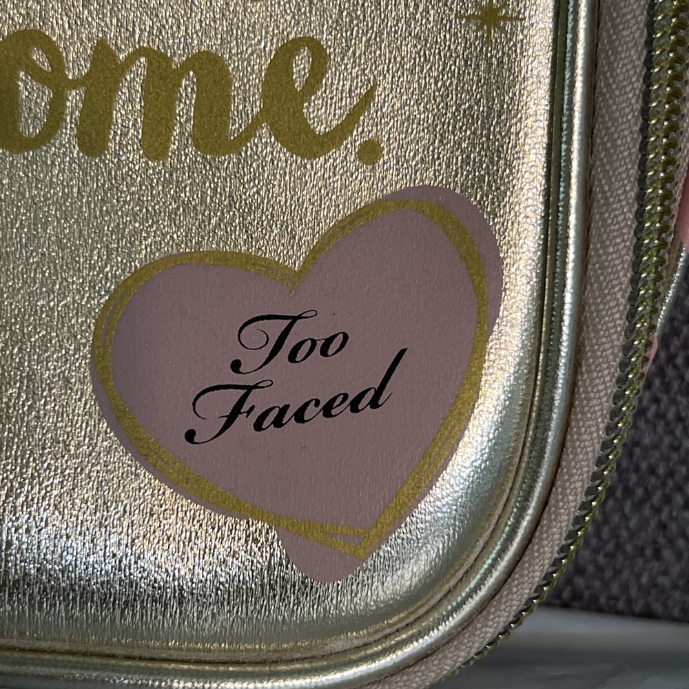 Too Faced Makeup Cosmetic Travel Bag "I Have Way More Makeup at Home" Gold Pink - Picture 10 of 10